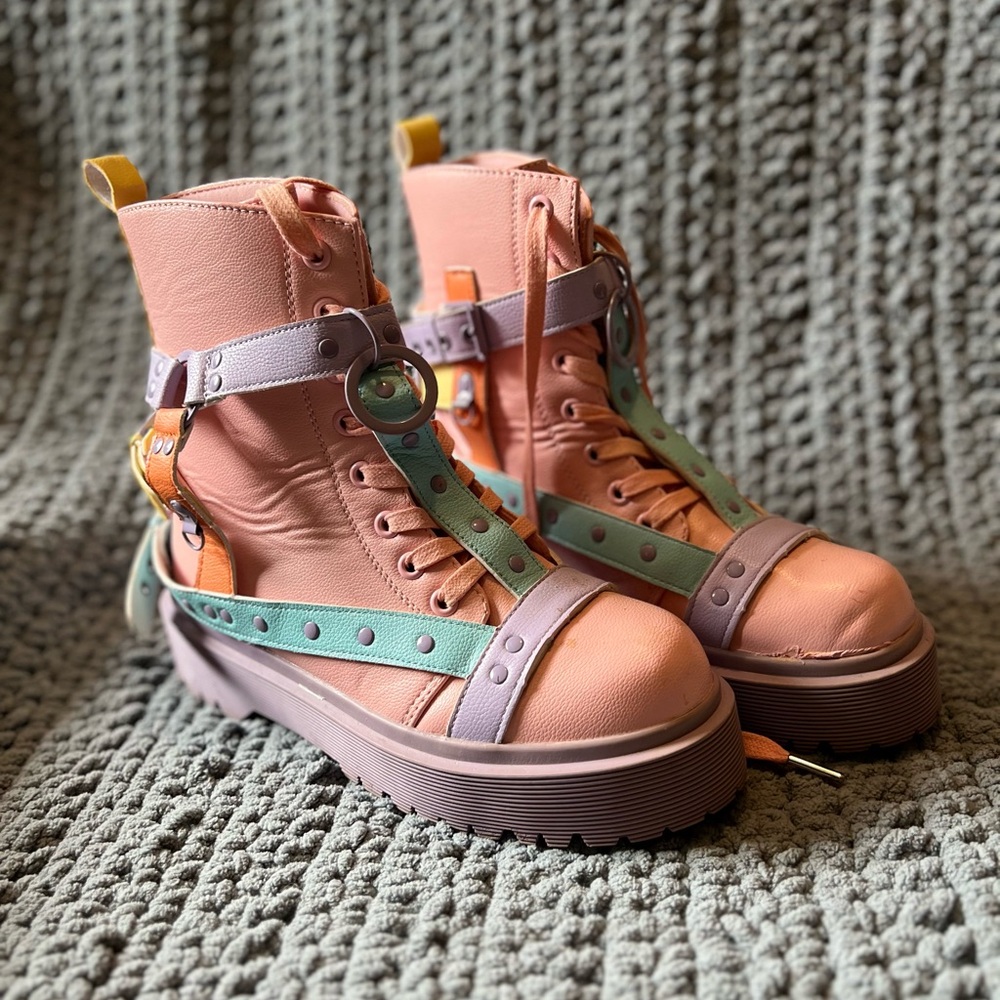 Current Mood Pastel Strappy Rainbow Boots